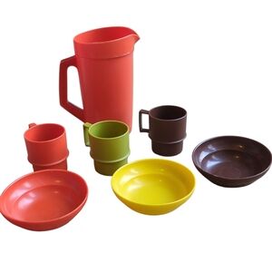 Vintage Tupperware Kids Dishes Set: Pitcher, Cups, Bowls Tupper Toys Mini Serve